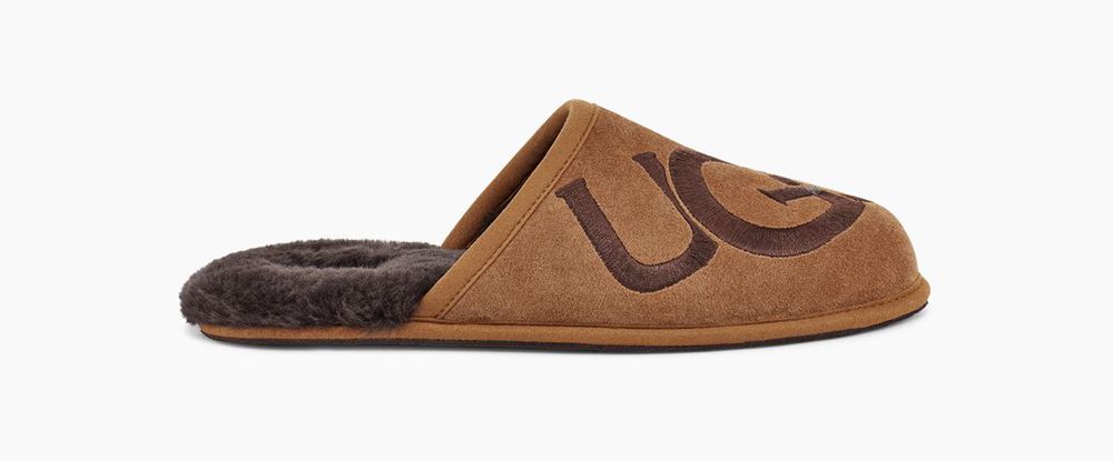 Ugg Scuff Logo - Mens Slippers - Brown - NZ (9348UYEKG)